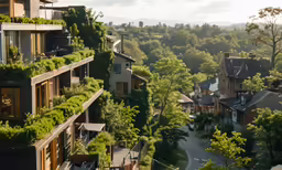 buildings with plants growing on the tops of them
