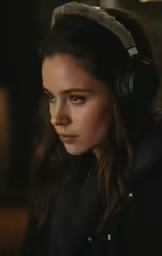 the woman is listening to music with headphones