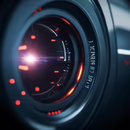 a camera lens with bright lights inside it
