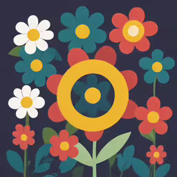 flowers are in a blue and orange square,a drawing of a large floral bouquet