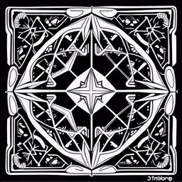 a pattern in the shape of a square,a black and white illustration of a cross,a drawing on black and white with the word, ` no more 