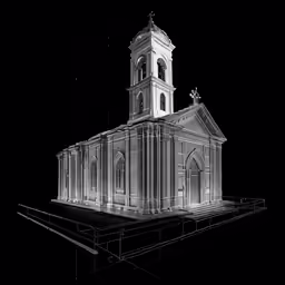 a building with some lights and a cross on top