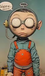 an old fashioned boy has a cartoon bubble in his mouth