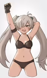 a female with long grey hair wearing underwear