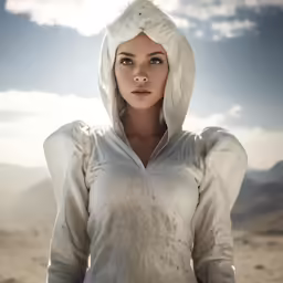 the person in the costume has a white wig on