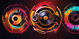 three speakers are shown with bright colors,three speaker types sit side by side against a black background