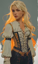 this is an animation of a blonde girl wearing a corset and leather pants