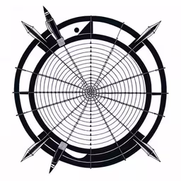 an open dart hitting bulls inside the center of a bulls target,a dart with darts on it in black and white