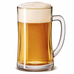 a glass beer mug with a handle and no top