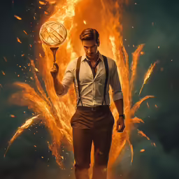a man is holding a lit object in his hand