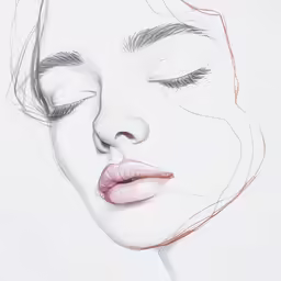 drawing with colored pencils the head of a woman with closed eyes