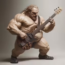 a character poses while holding an electric guitar