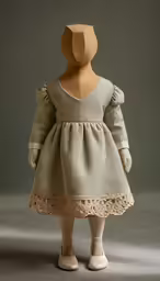 a doll is posed wearing a dress and white shoes