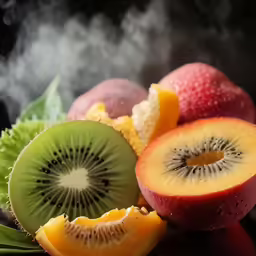 the fruit is cut in half, and sitting next to each other
