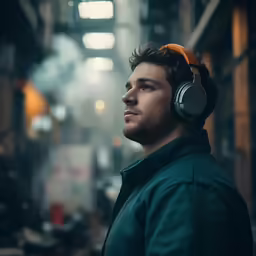 man wearing headphones looking into the distance