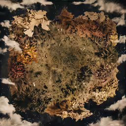 a circular shape made up of leaves, foliage and flowers