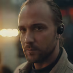there is a man with earphones on