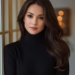 an image of a woman in a high neck top