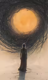a woman standing in the middle of an enormous vortex