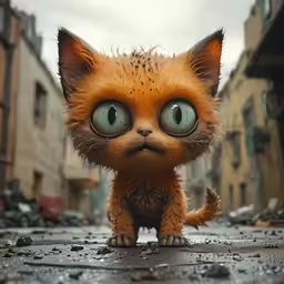 the small kitten with big eyes has something on its head