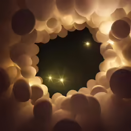 a large tunnel of lights filled with balls