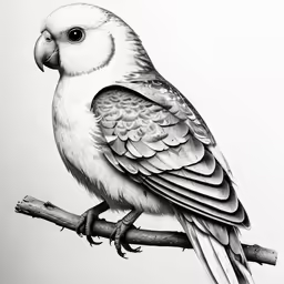 a pencil drawing of a parrot perched on a branch