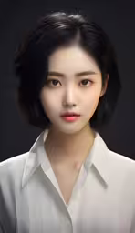 a girl with dark hair and white shirt,a woman with an asian style head and a shirt