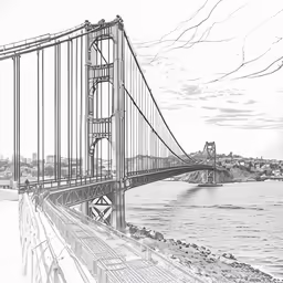 a pen drawing of the golden gate bridge