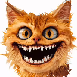 an orange cat with large teeth and yellow hair