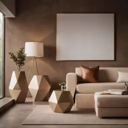 the living room features contemporary furniture and large windows