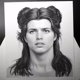 a drawing of a woman in black and white