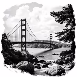 the golden gate bridge spanning a lake below clouds