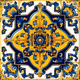 an artistic tile pattern made in blue and yellow