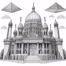 a large drawing of a cathedral with towers and domes