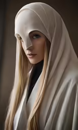 a woman with long hair wearing a white veil