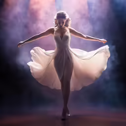 the young ballerina wearing a white dress is dancing