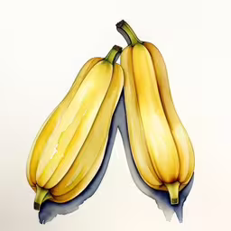 three bunches of bananas painted on a white background,a painting of bananas hanging off the wall