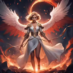 the angel is in her white robe on a rock