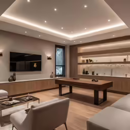 a living room filled with furniture and lighting