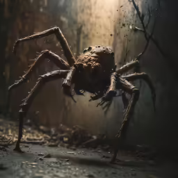 a huge spider walking in an open area