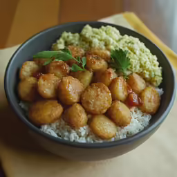 the food in the bowl is cooked and garnished with green herbs