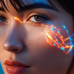 a woman with light painted on her face