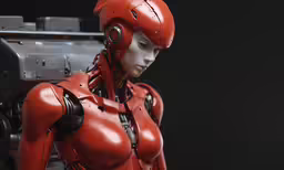 a close up of a robot with ear buds