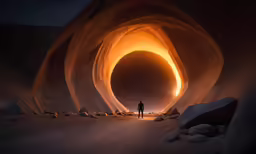 a man standing in front of an orange light