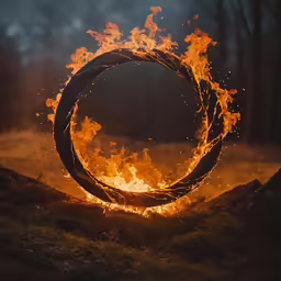 a wooden log that is burning in the grass