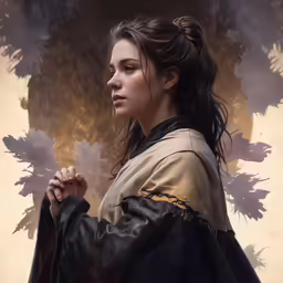 a woman in a kimono looking into the distance