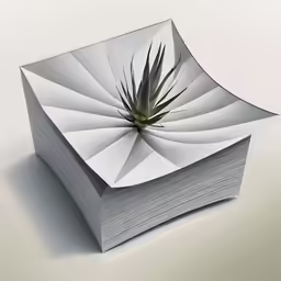 a folded book with a plant on top