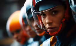 the motor cycle helmets are red and black