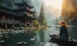 the girl in a boat is looking out into the water