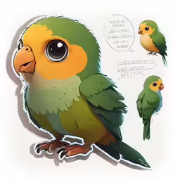 an illustration of a green and orange bird